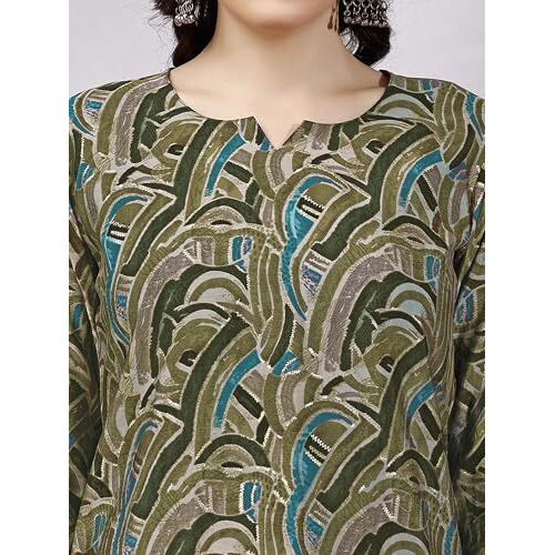 Shienzy Women's Rayon Abstract Regular Kurta Top (Shz1598_Forest Green