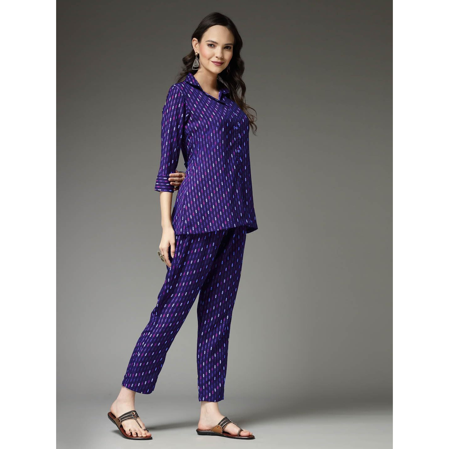 Stylum Women's Printed Poly Crepe Co-Ord Set (Csbluepark42_Blue, Xl)