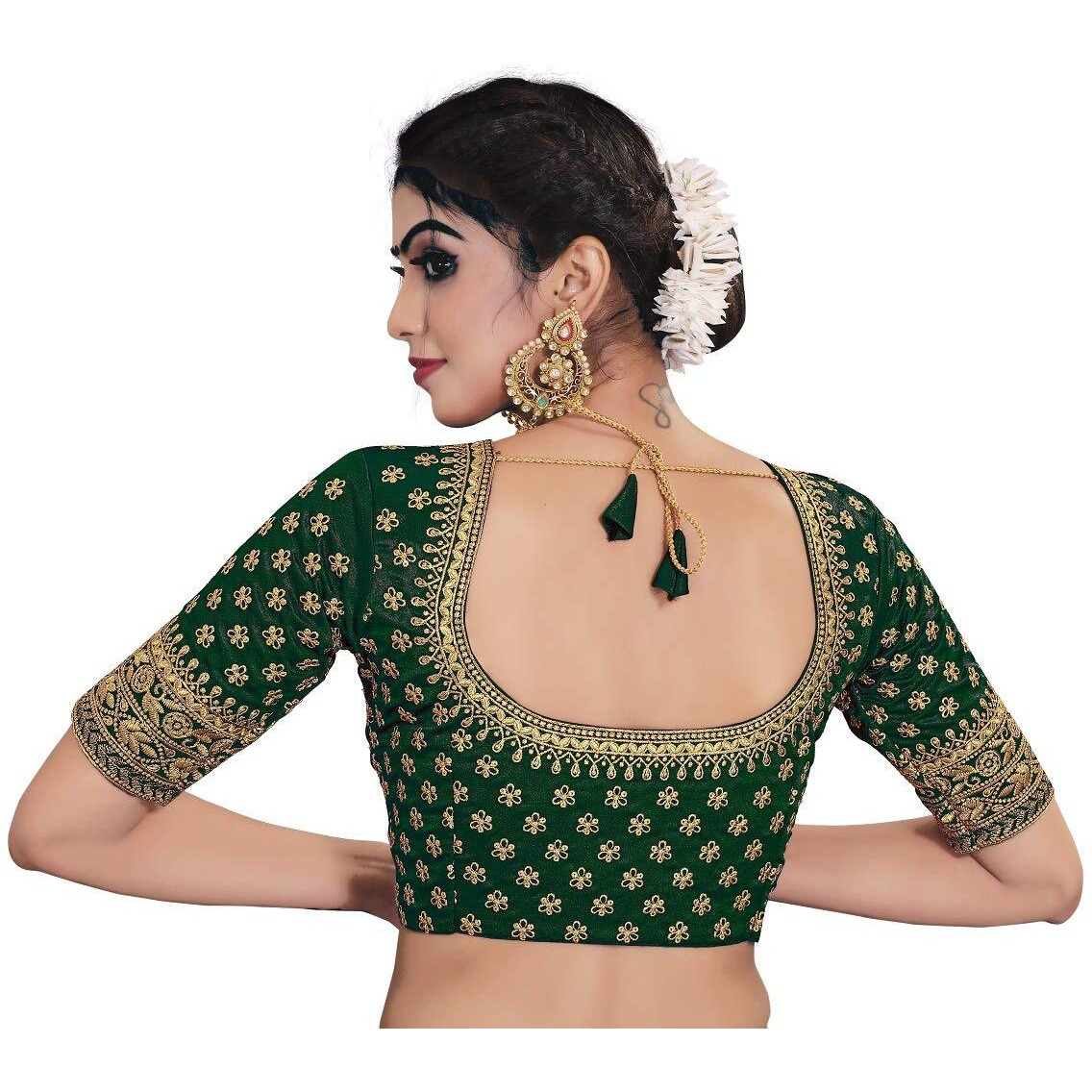 Xomantic Fashion Women's Satin Embroidered Half Sleeve Blouse (Xf-2107_Green_Free Size)