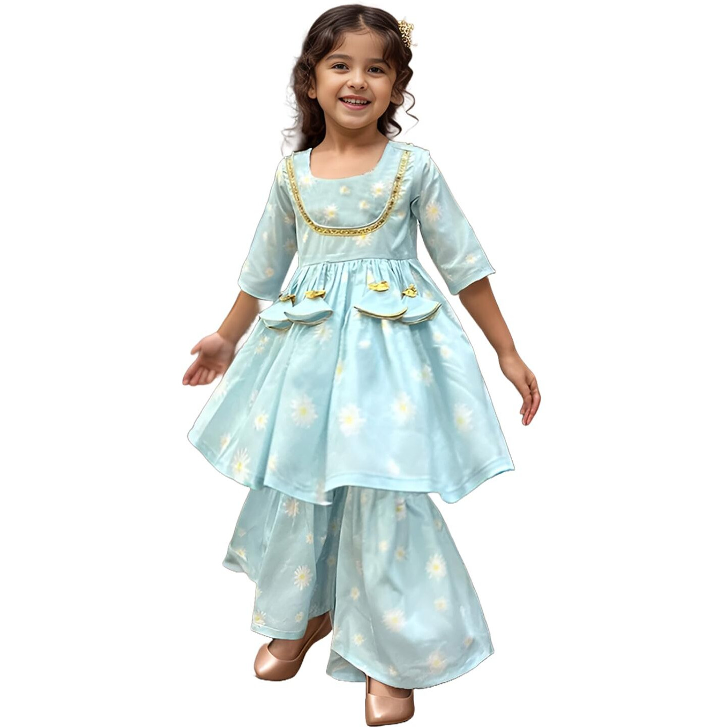 A.T.U.N. (All Things Uber Nice) A.T.U.N. Girls Ethnic Wear Sharara | Blue Printed Kurta With Sharara Set For Girls