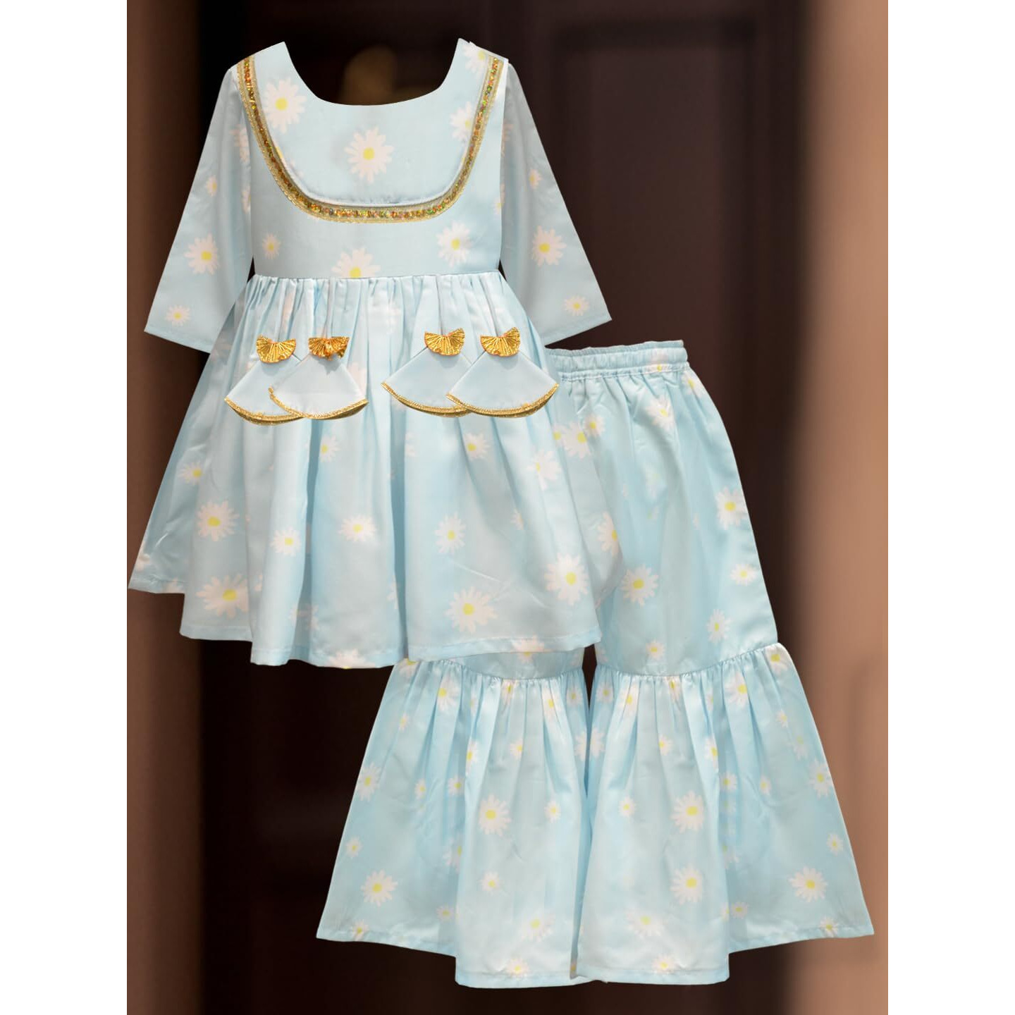 A.T.U.N. (All Things Uber Nice) A.T.U.N. Girls Ethnic Wear Sharara | Blue Printed Kurta With Sharara Set For Girls
