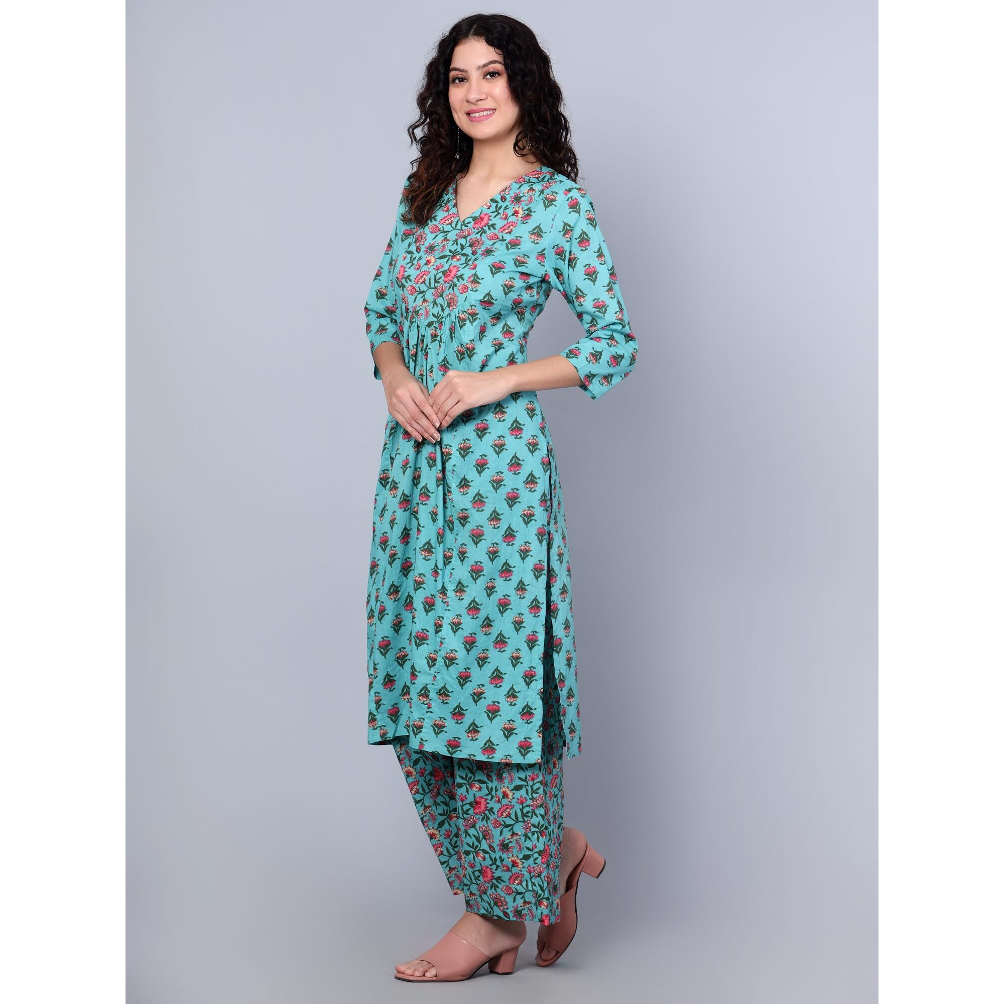 Idalia Teal Blue Printed Kurta Set