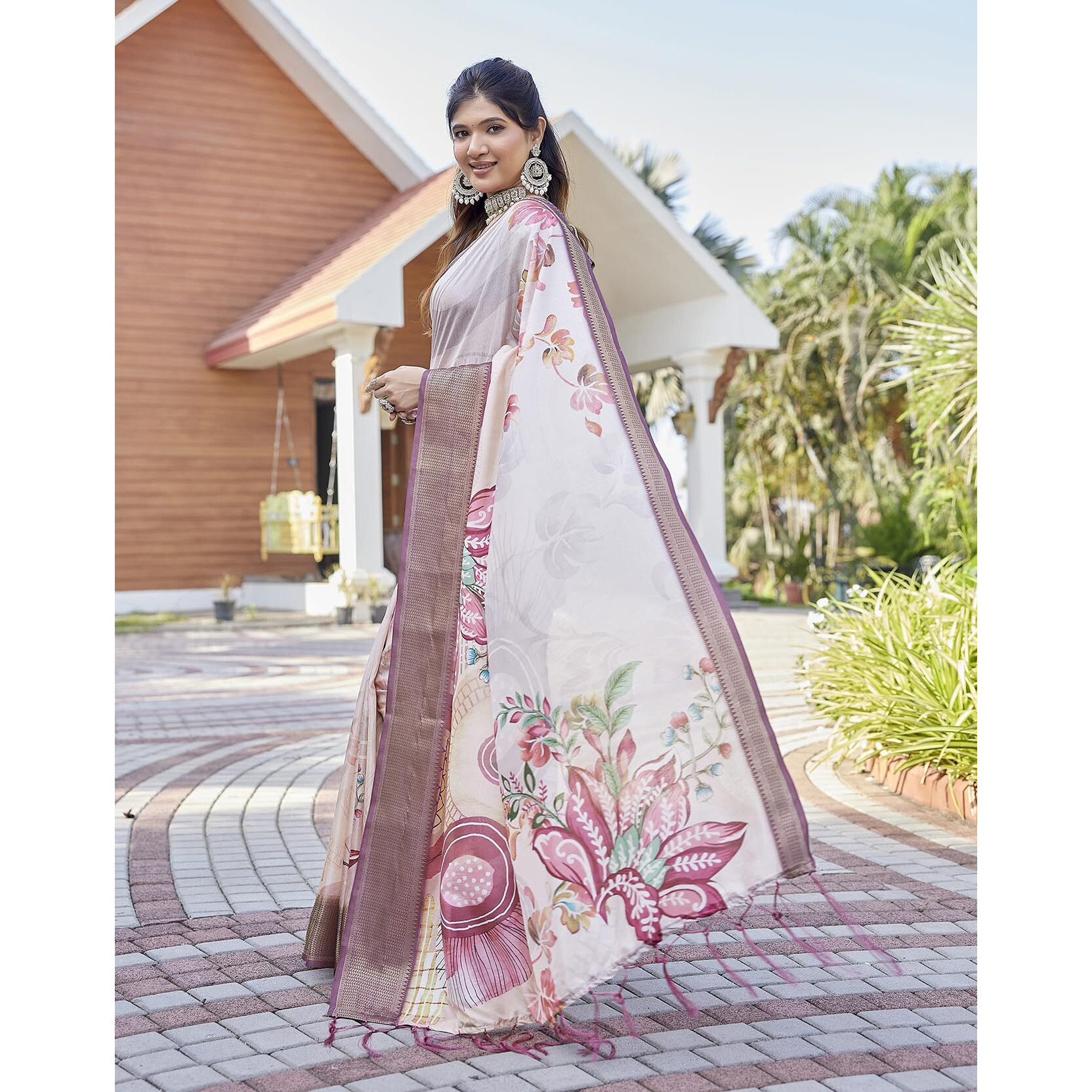 Yashika Women's Cotton Silk Dola Border Digital Printed Saree|Sarees For Women (Az-Ys-P2-Dobby 04)
