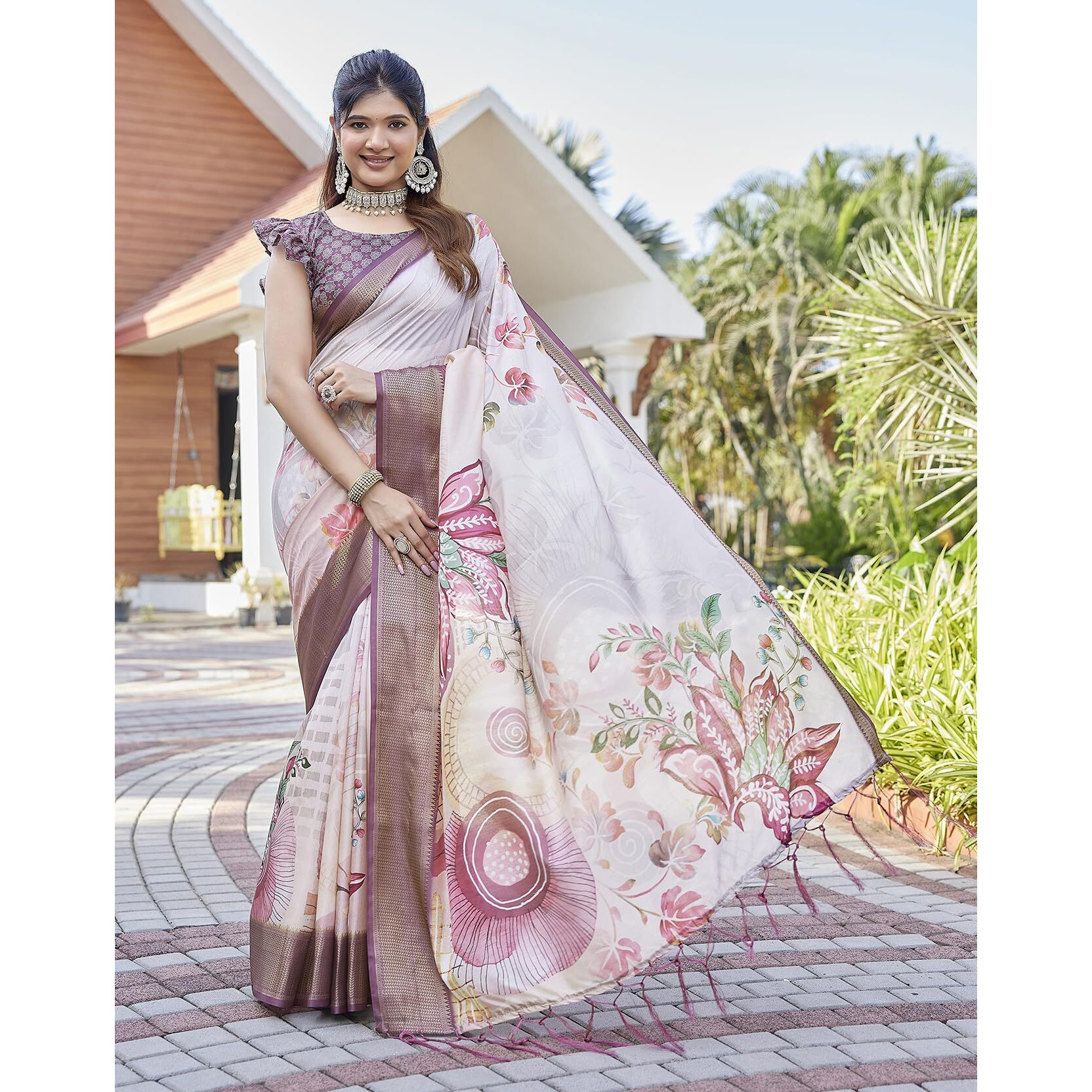 Yashika Women's Cotton Silk Dola Border Digital Printed Saree|Sarees For Women (Az-Ys-P2-Dobby 04)