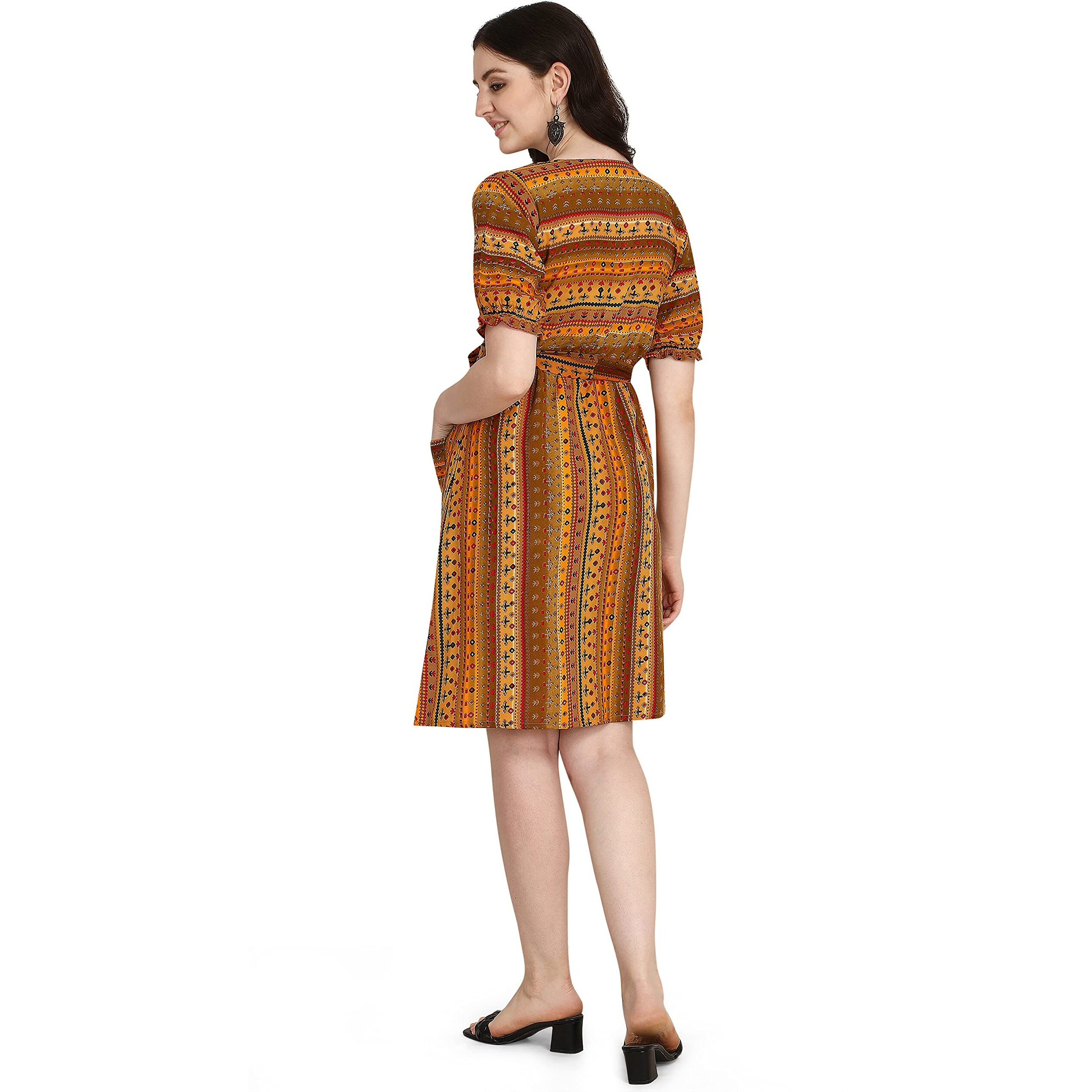 Dhruvi Trendz Women's Slub Rayon Regular Fit Casual Wear Kurtis (A-Line Orange_L)
