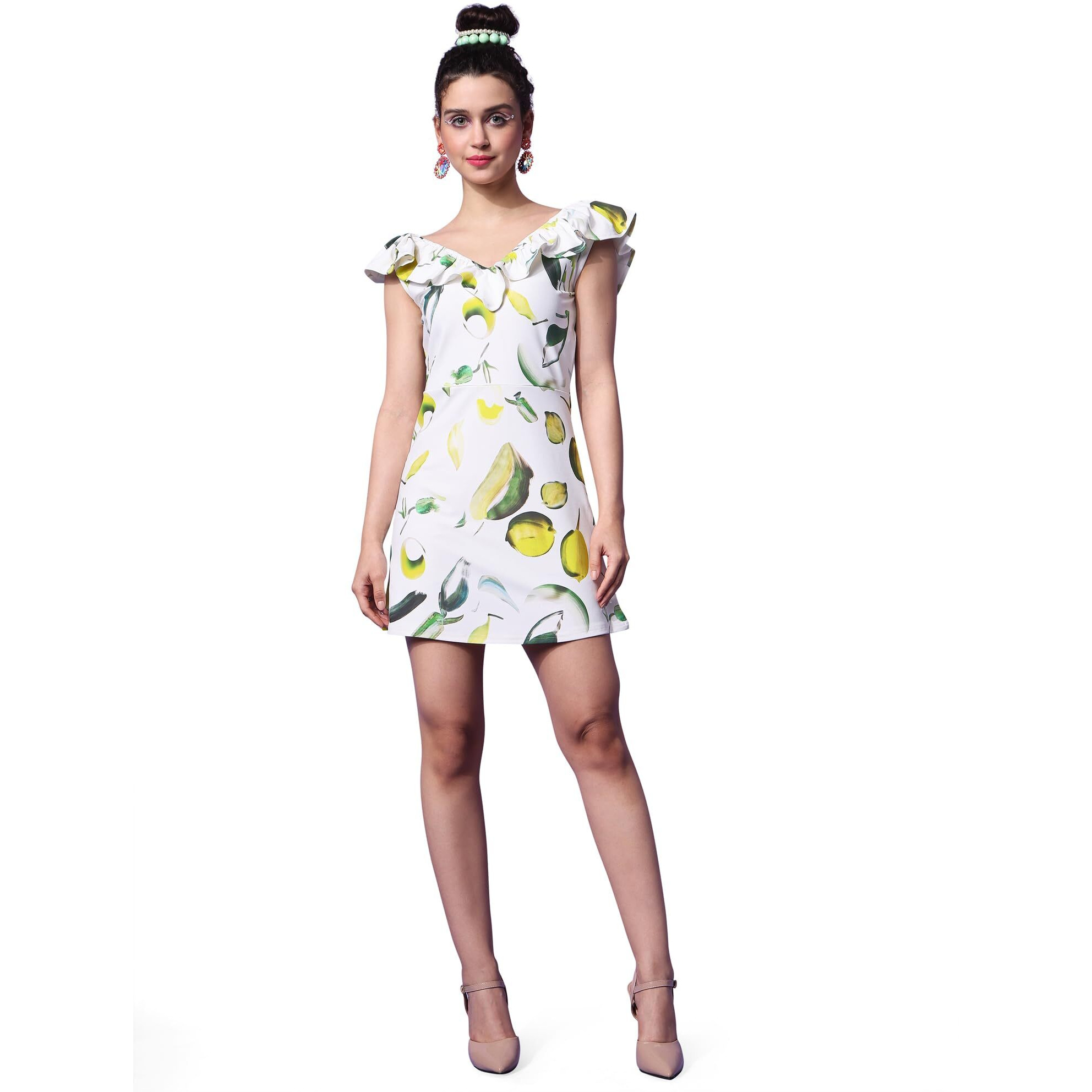 Purvaja Womens A-Line Mini Length Dress (Wini-006-Lemma_Off White_Xx-Large)