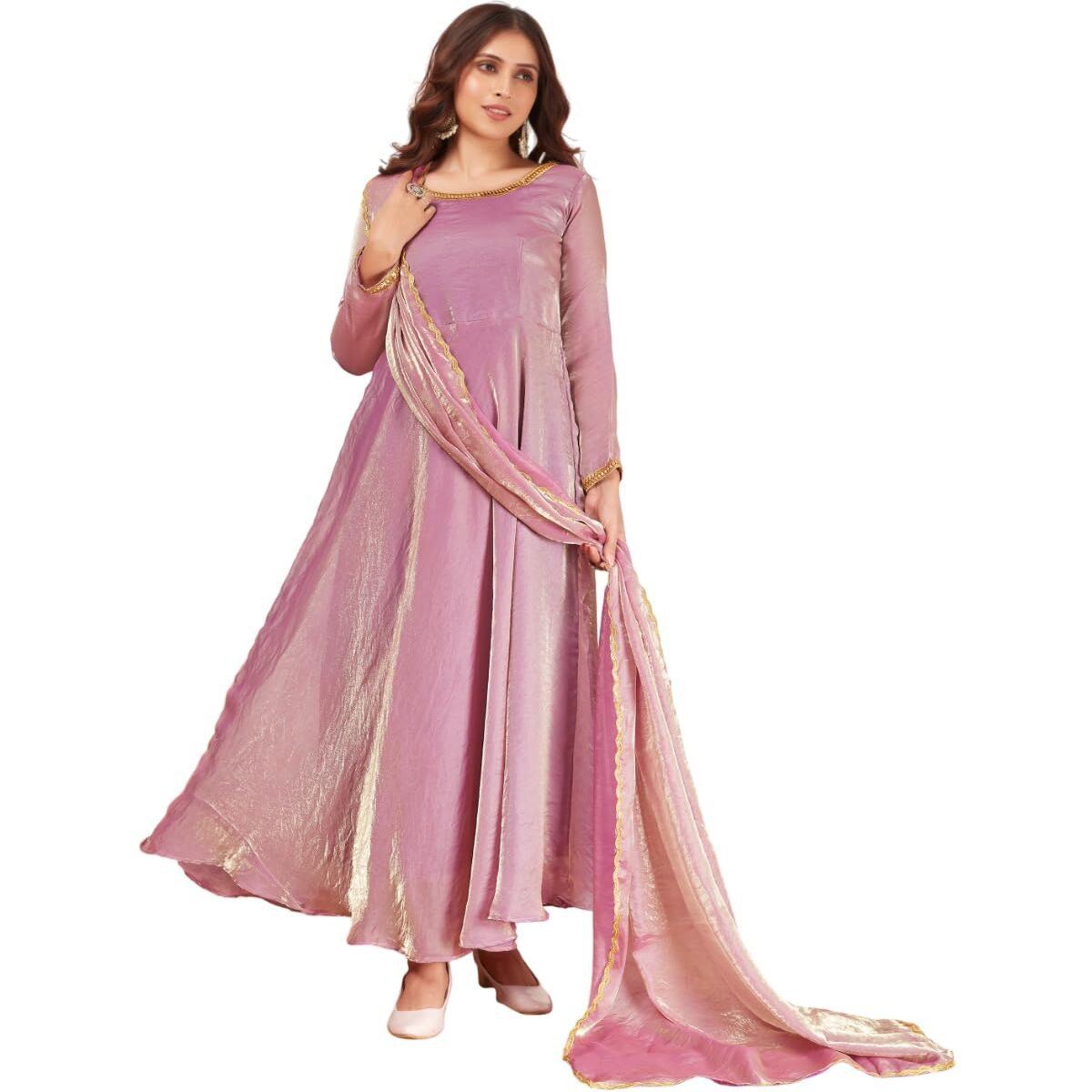 Xomantic Fashion Womens Silk Blend Anarkali Gown With Dupatta