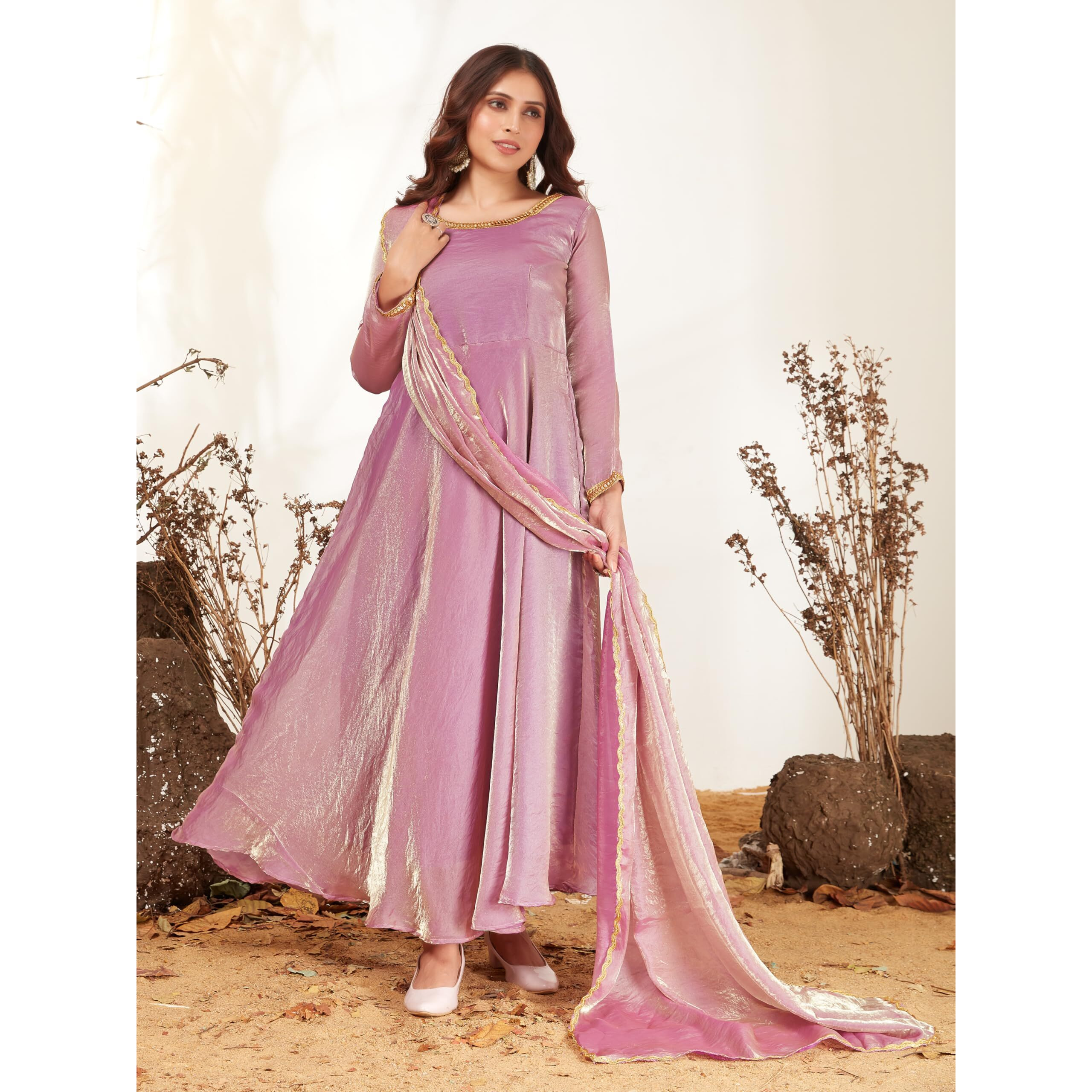 Xomantic Fashion Womens Silk Blend Anarkali Gown With Dupatta