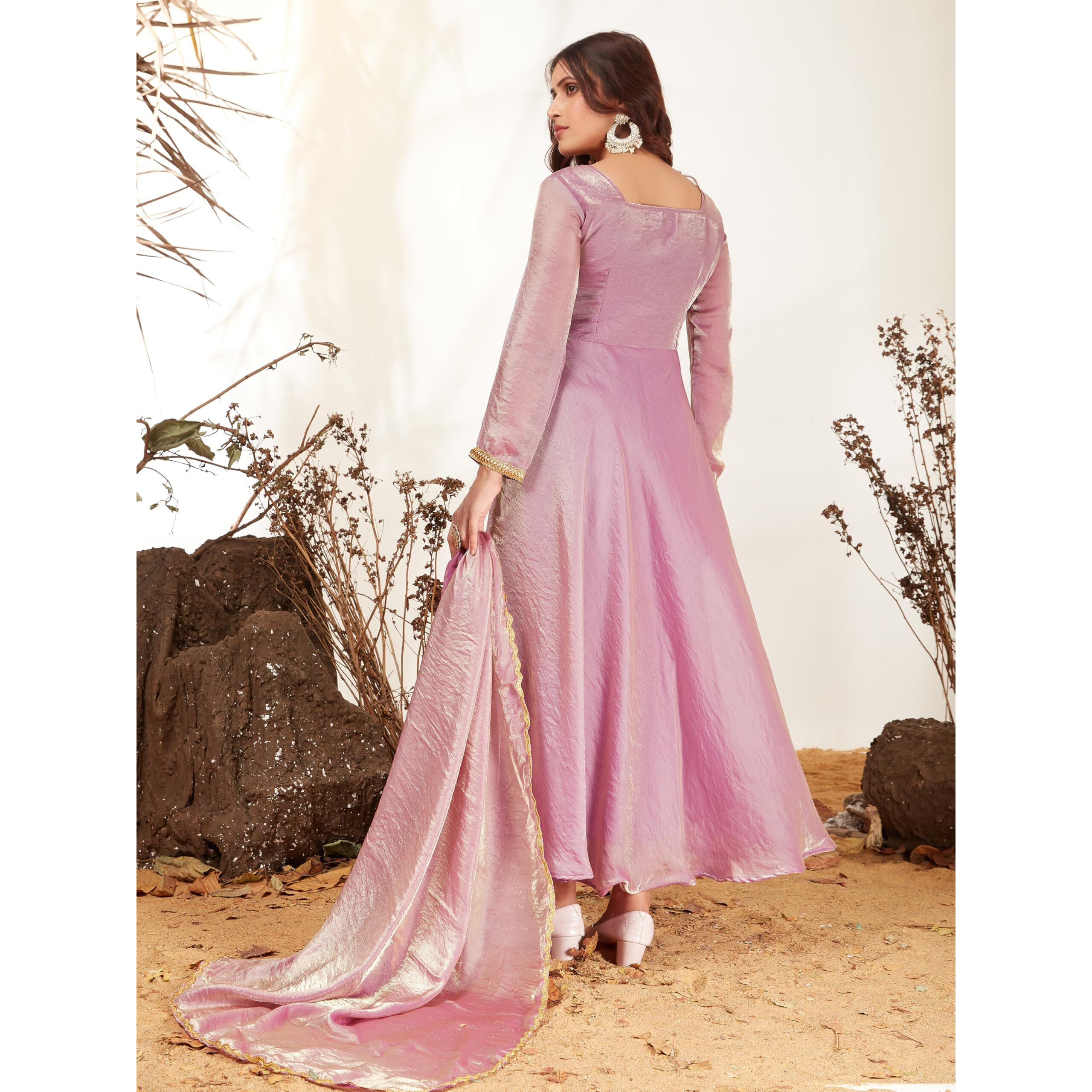 Xomantic Fashion Womens Silk Blend Anarkali Gown With Dupatta