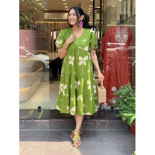 Anni Designer Women's Rayon Viscose Printed Anarkali Kurta (Ronth Green_M_Green_Medium)
