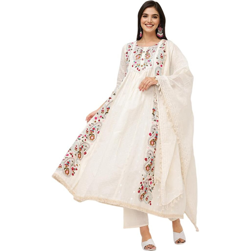 Ishin Ethnic Motifs Thread Embroidered A-Line Kurta Set With Dupatta