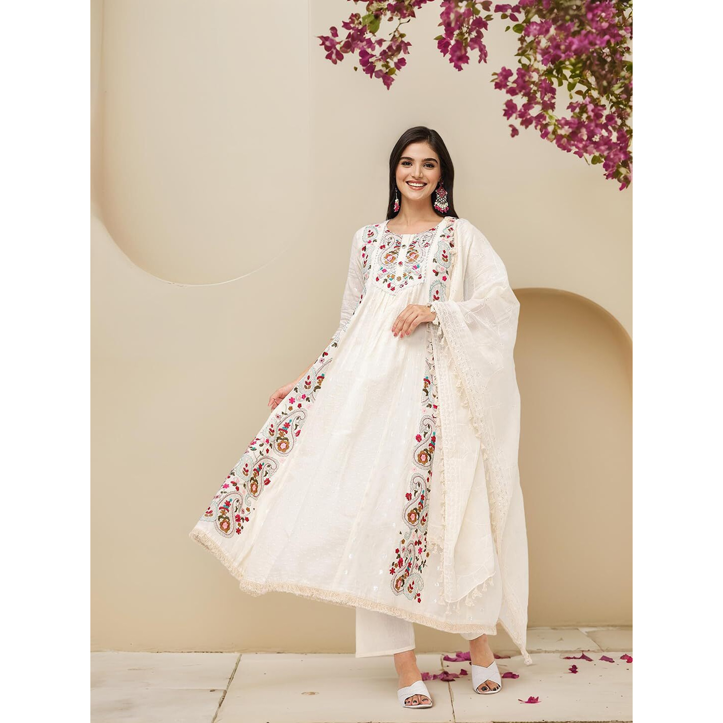 Ishin Ethnic Motifs Thread Embroidered A-Line Kurta Set With Dupatta