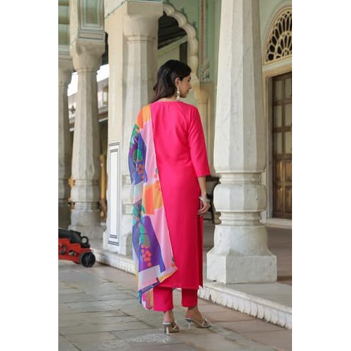 Anni Designer Women's Cotton Blend Straight Solid Kurta With Pant & Dupatta (Kisori Pink-Nw_S_Pink_Small)