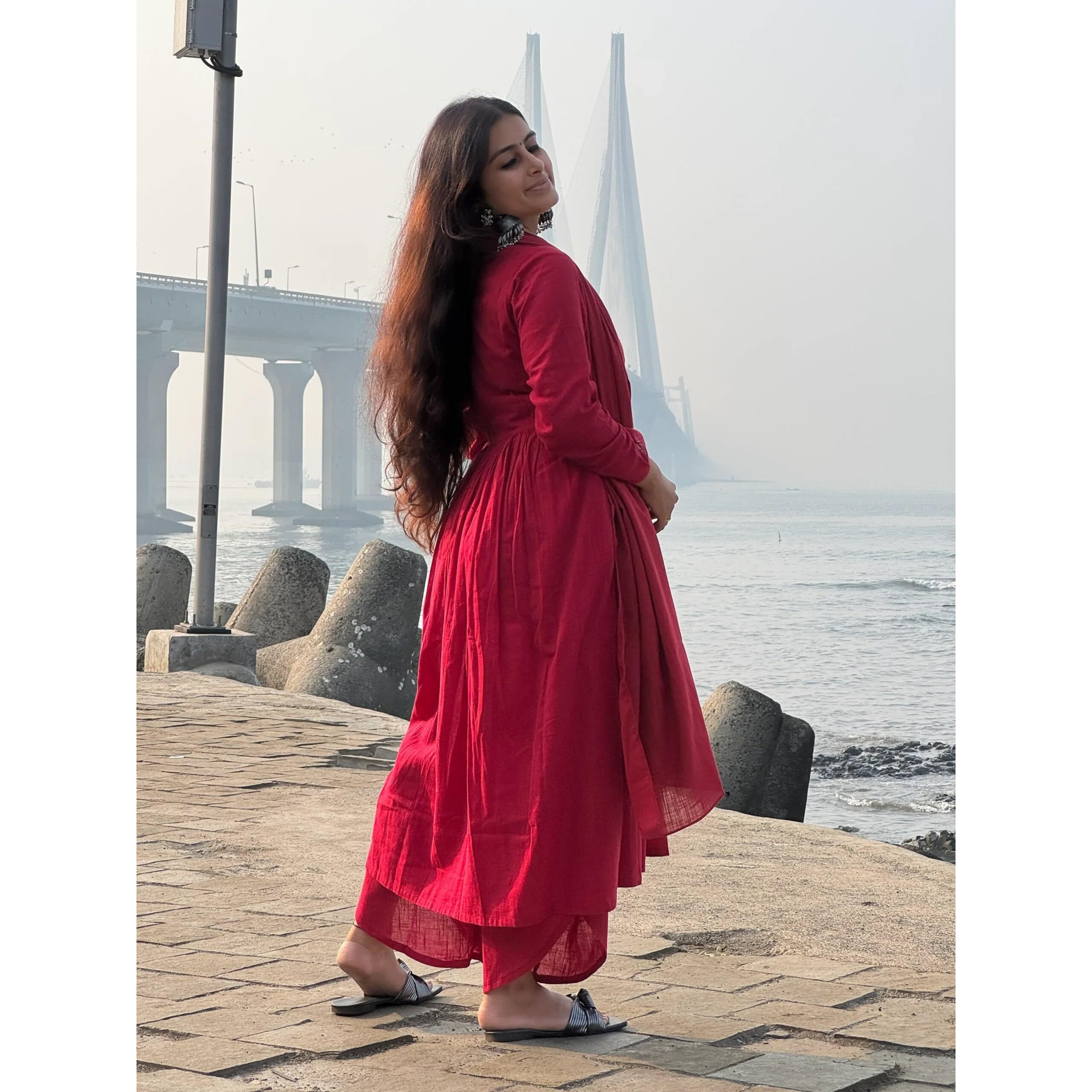 Anni Designer Women's Rayon Viscose A-Line Solid Kurta With Palazzo & Dupatta (Nibar Red_S_Red_Small)