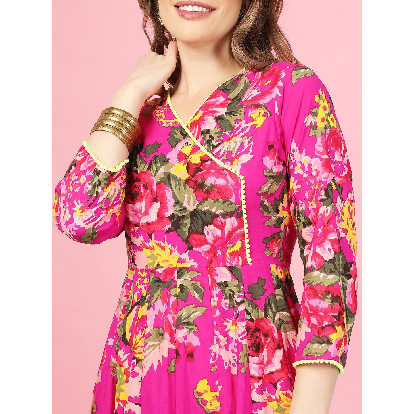 A.T.U.N. (All Things Uber Nice) Women Floral Printed Angrakha Pure Cotton Kurta With Palazzos & Dupatta