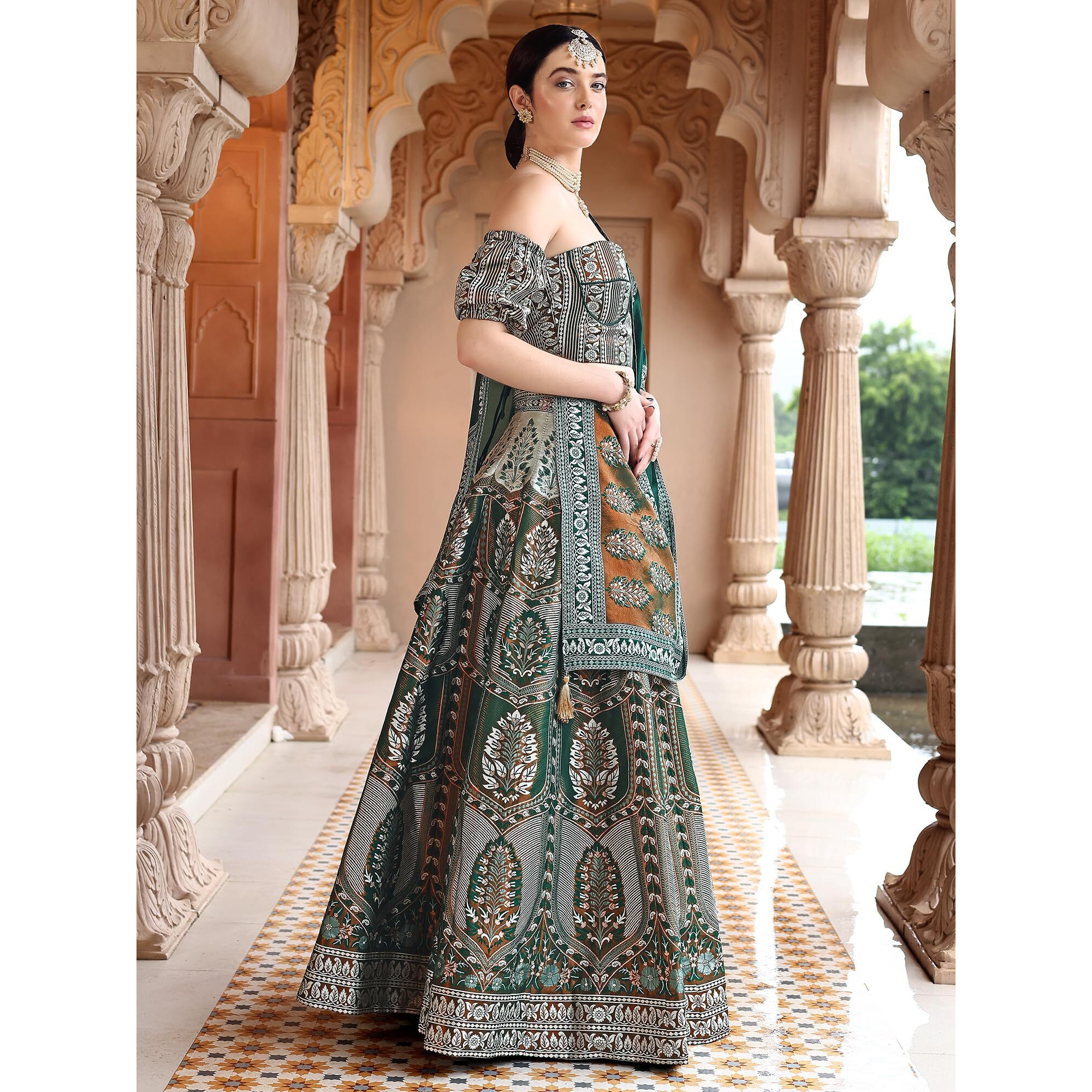 Purvaja Women's Faux Silk Lehengacholiset (Fiza-D-Green Free Size)