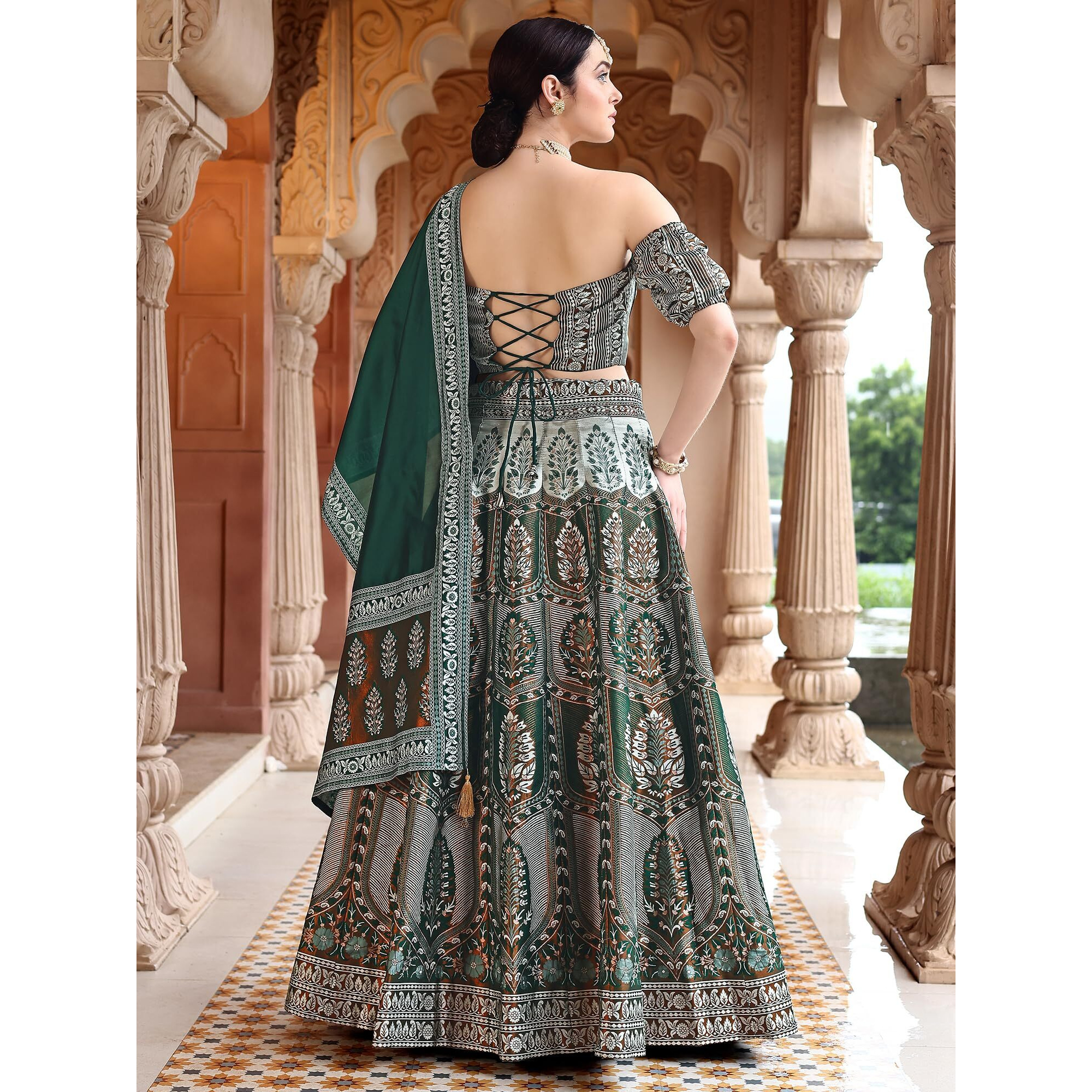 Purvaja Women's Faux Silk Lehengacholiset (Fiza-D-Green Free Size)
