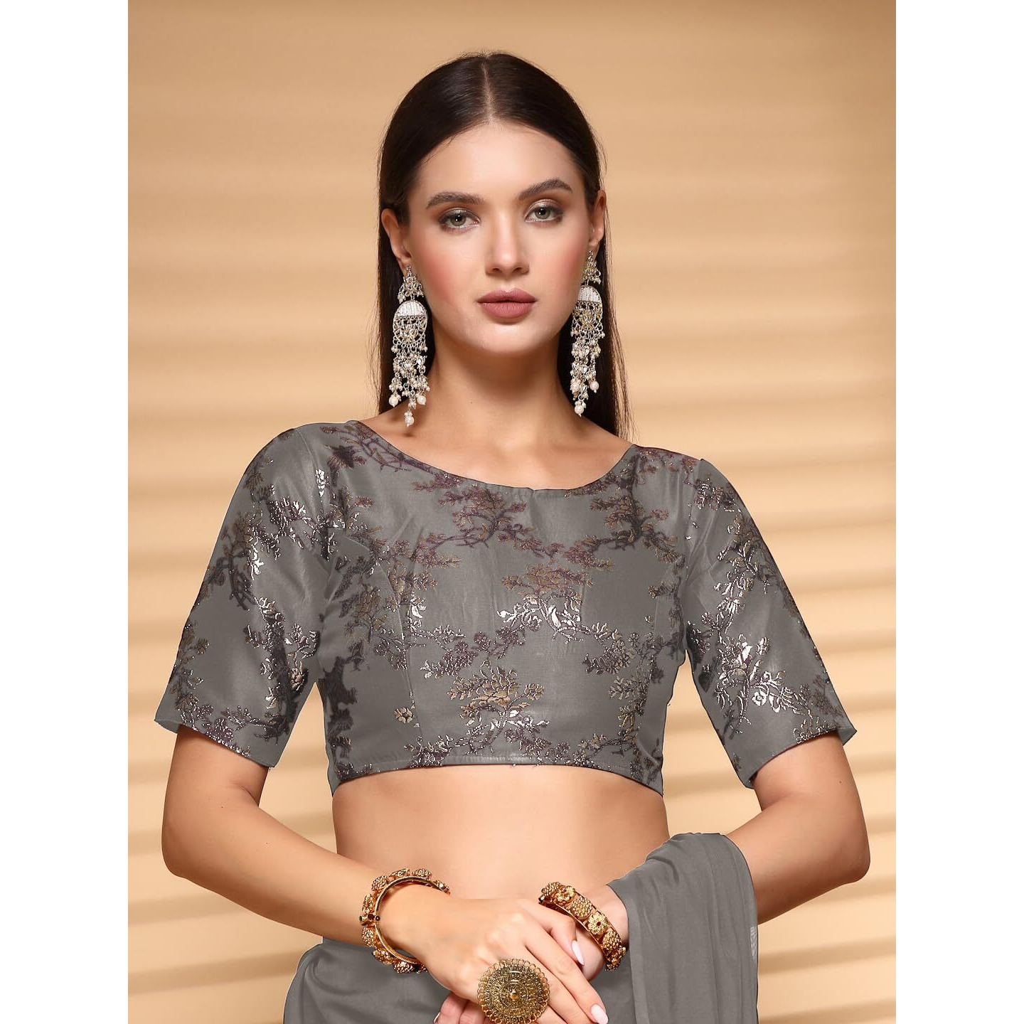 Oomph Readymade Blouse For Women, Brocade, Boat Neck, Rbbl517