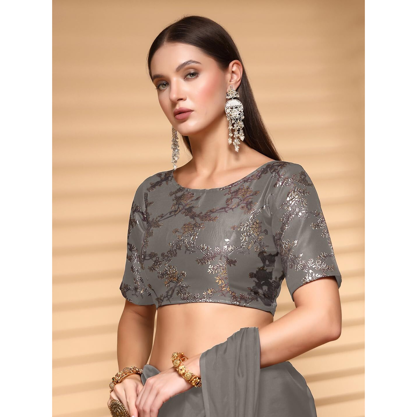 Oomph Readymade Blouse For Women, Brocade, Boat Neck, Rbbl517