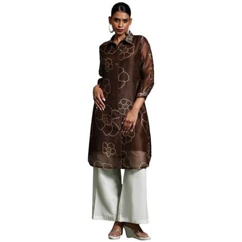 Varanga Women's Chanderi Paisley Regular Fashion Vest (Vkur2048_Brown