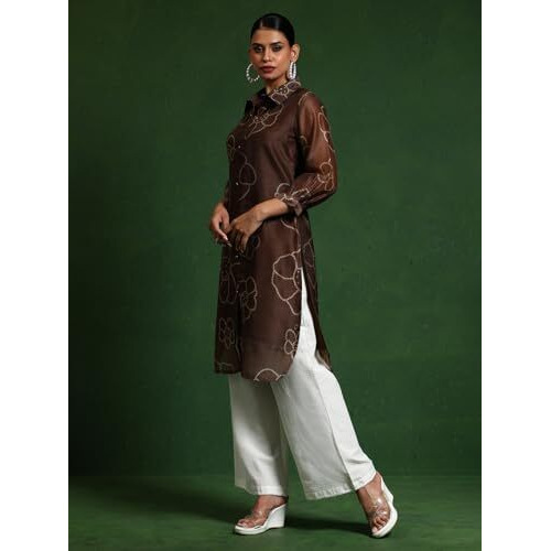 Varanga Women's Chanderi Paisley Regular Fashion Vest (Vkur2048_Brown