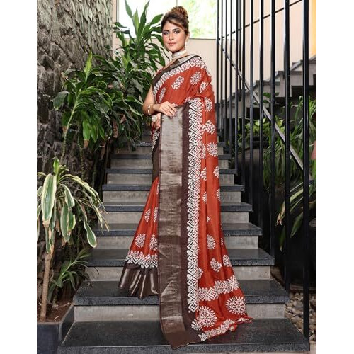 Yashika Womens Dola Jacquard Saree| Lightweight Digital Graphic Printed Saree For Women With Unstitched Blouse Piece (Az-Ys-P1-Jasumati Red)