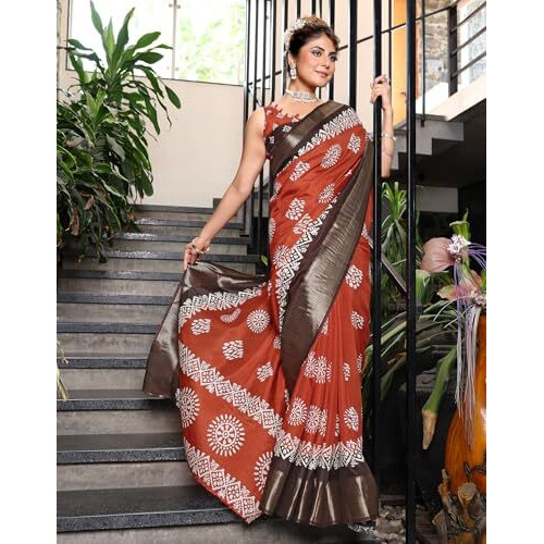 Yashika Womens Dola Jacquard Saree| Lightweight Digital Graphic Printed Saree For Women With Unstitched Blouse Piece (Az-Ys-P1-Jasumati Red)