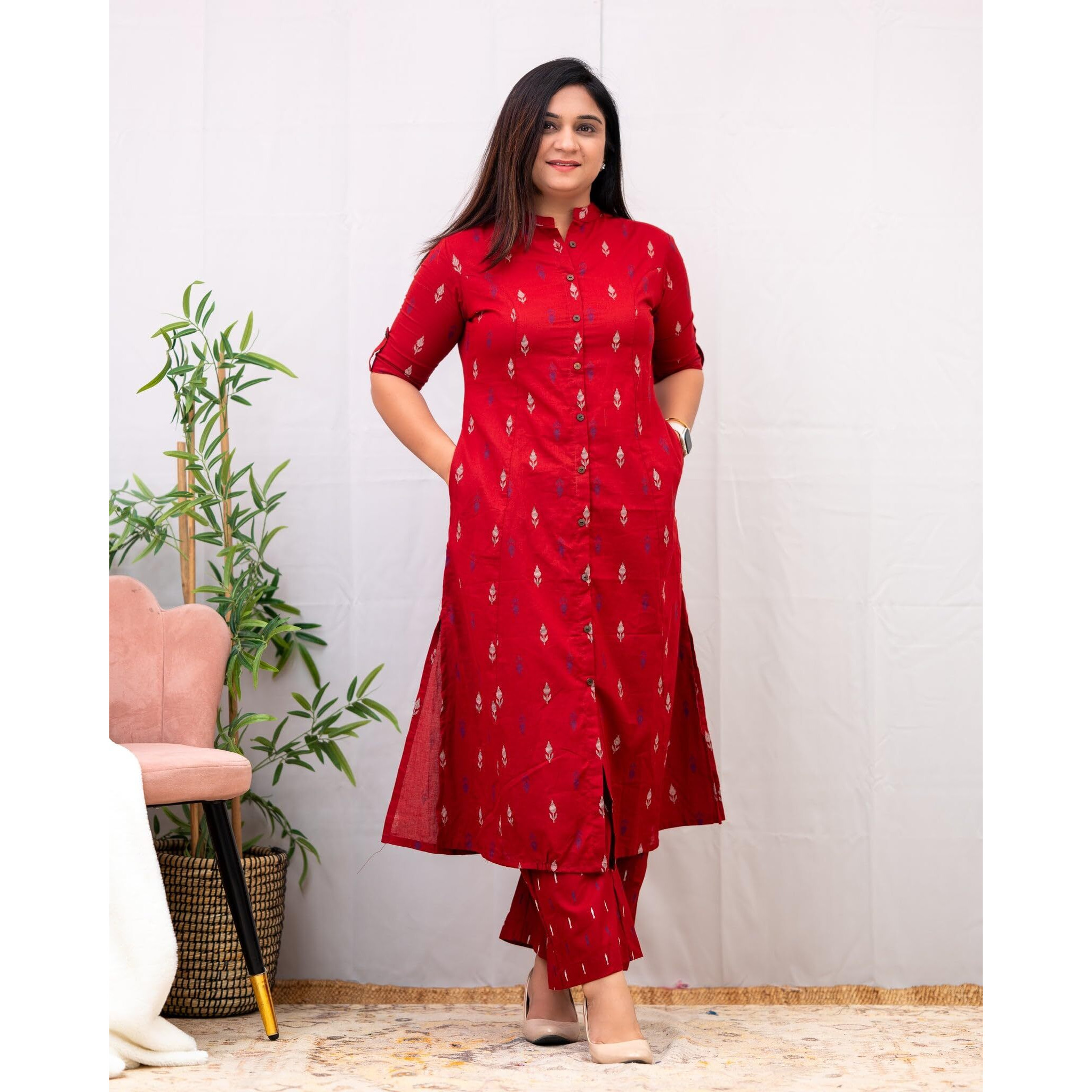 Gosriki Women's Rayon Viscose A-Line Printed Kurta With Pant (Vibha Red-Vks01-Gs_Xl_Red_X-Large)