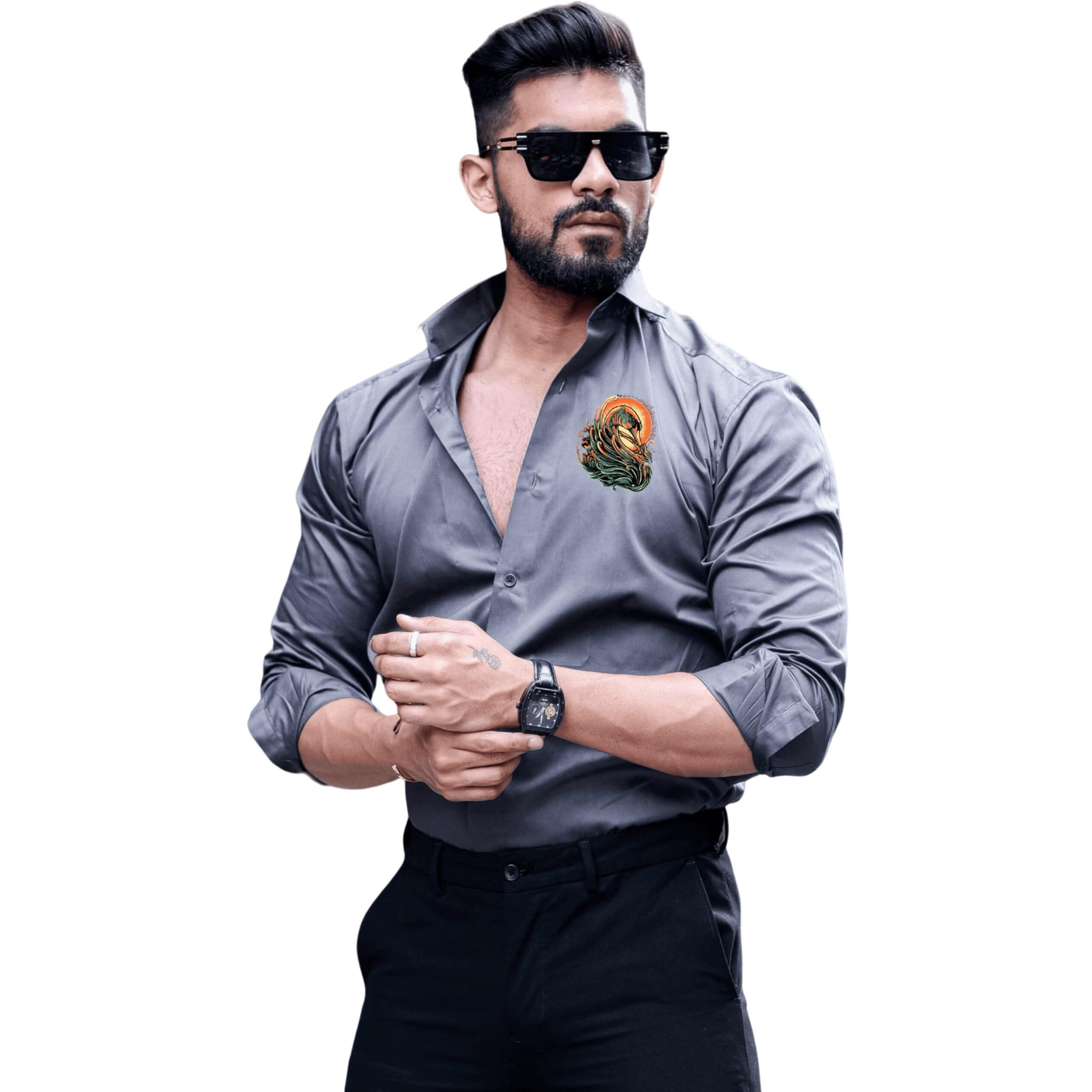 Indoprimo Men's Stylish Solid Satin Casual Shirt For Men Full Sleeve - Bird Darkgrey