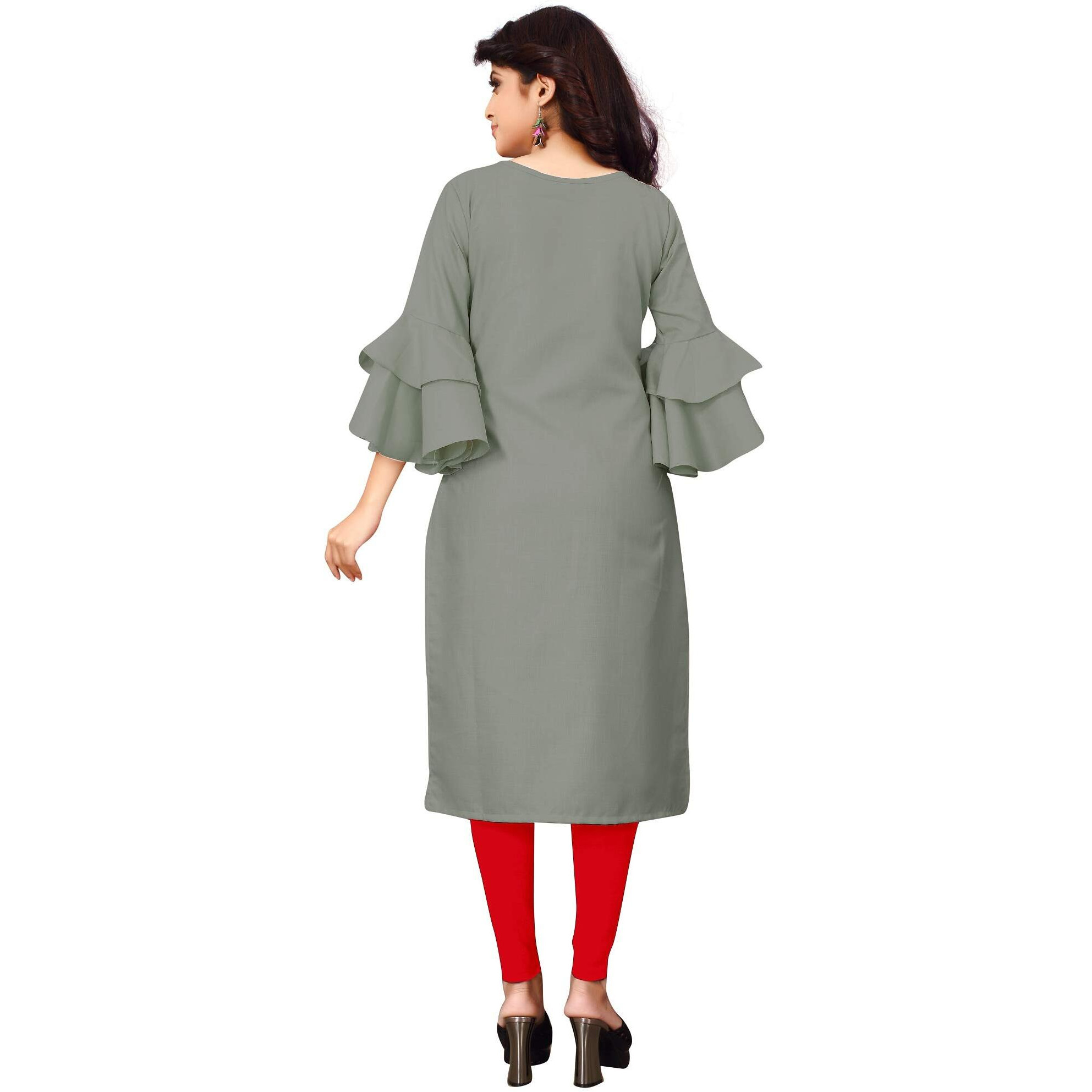 Om Sai Latest Creation Slub-Rayon 3/4 Sleeve Printed A-Line Kurti For Women (X-Large, Mahendi Green)