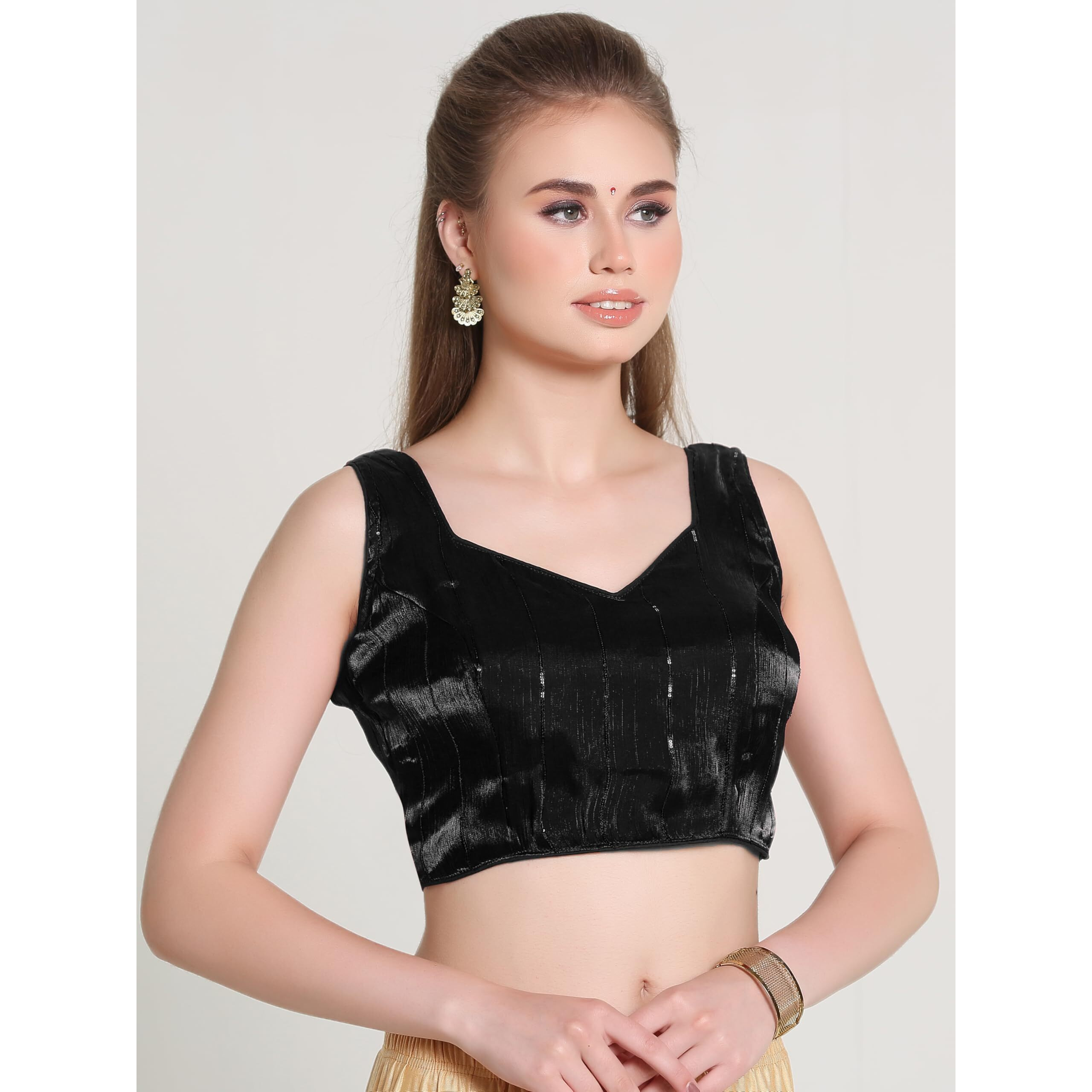Pujia Mills Woman Black Designer Zimi Chu Slub Shining Material With Sequnace Work Blouse