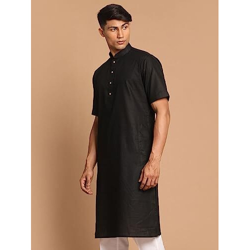 Vastramay Men's Black Cotton Linen Kurta-Vasmk140Bl_42