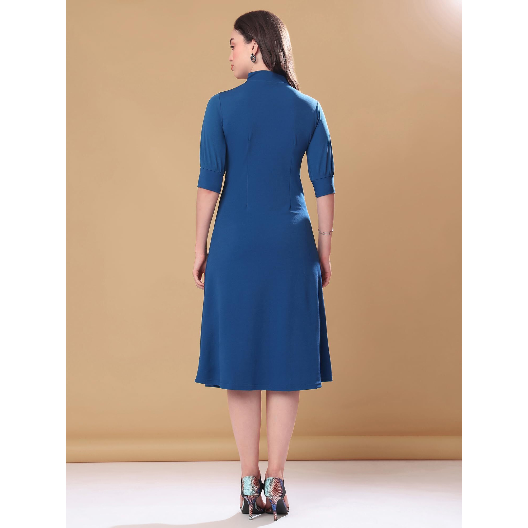 Purvaja Womens A-Line Knee Length Dress (Bely-128_Dark Blue_Small)