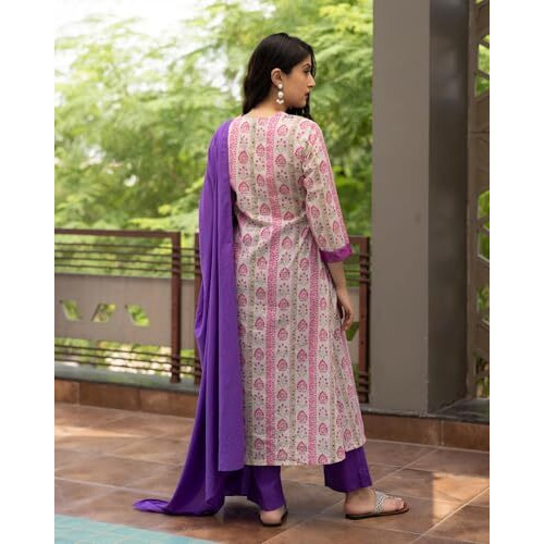Anni Designer Women's Rayon Viscose Printed Straight Kurta With Pant & Dupatta (Hradha Pink_Xl_Pink_X-Large)