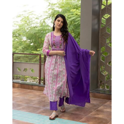 Anni Designer Women's Rayon Viscose Printed Straight Kurta With Pant & Dupatta (Hradha Pink_Xl_Pink_X-Large)