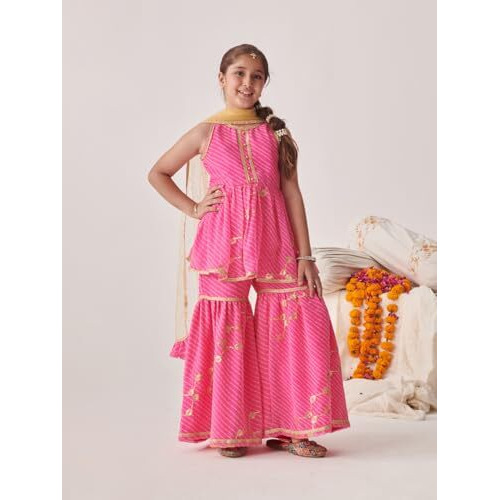 Pspeaches Girl's Georgette Sharara Set (Sha-Pinkleheriyaseq-8-10Y_Pink