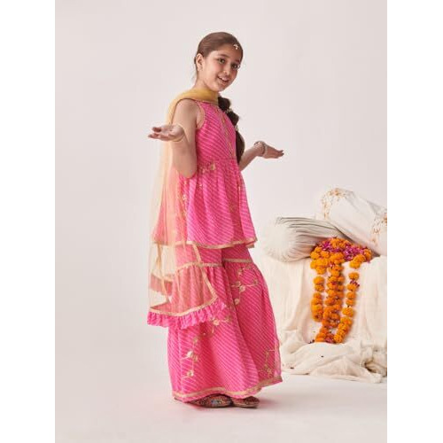 Pspeaches Girl's Georgette Sharara Set (Sha-Pinkleheriyaseq-8-10Y_Pink
