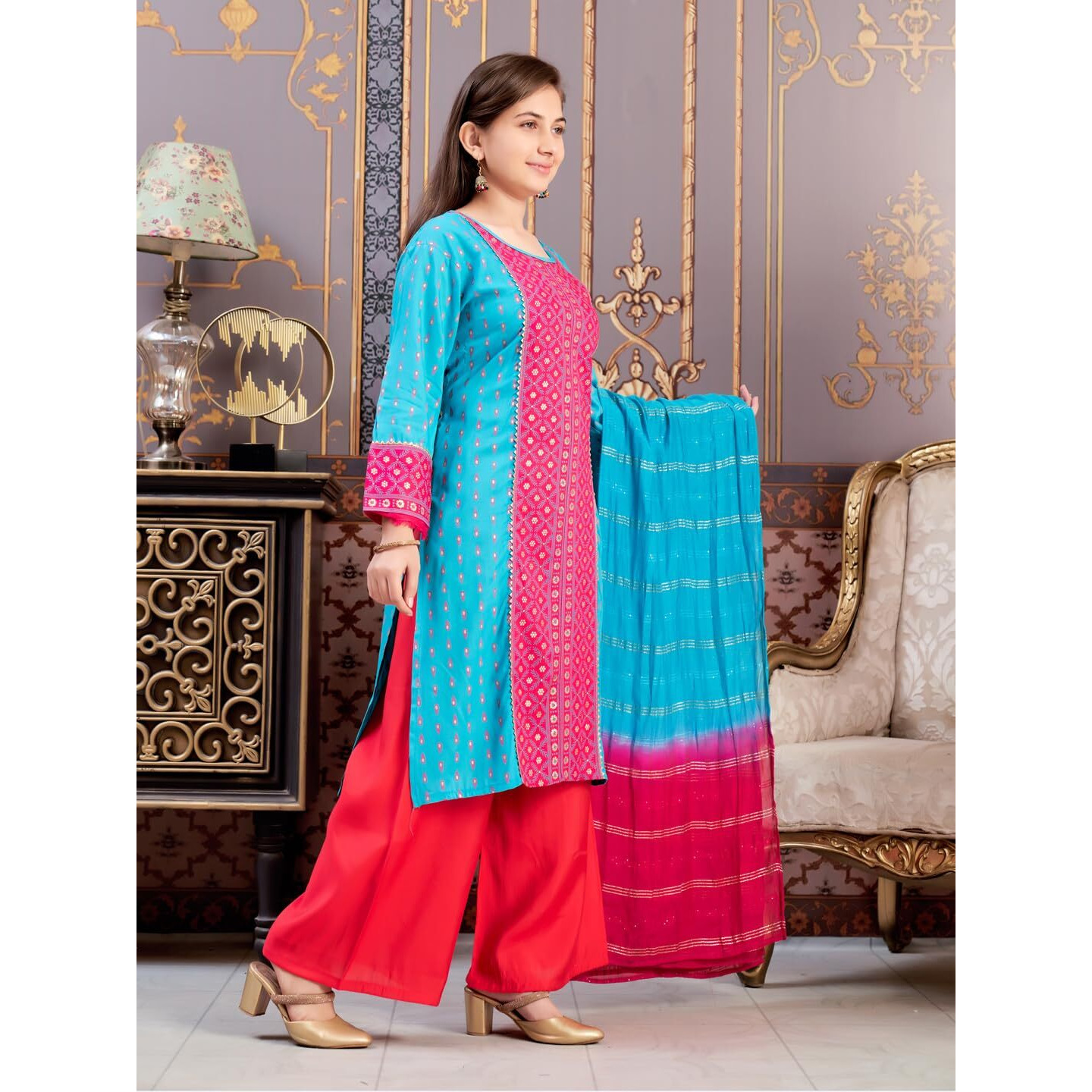 Aarika Girl's Rayon Regular Tunic Shirt (Kurti-Tr-K-859_Rama-Rani