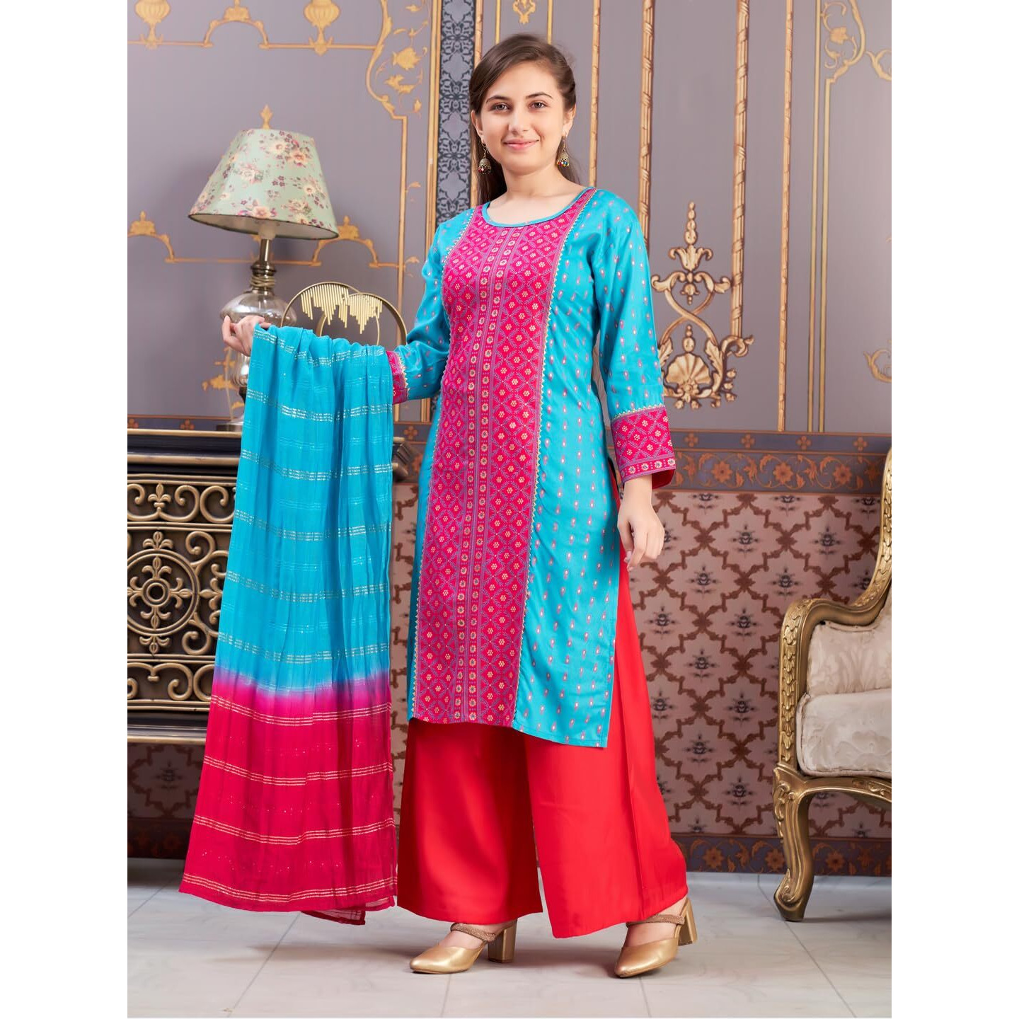 Aarika Girl's Rayon Regular Tunic Shirt (Kurti-Tr-K-859_Rama-Rani