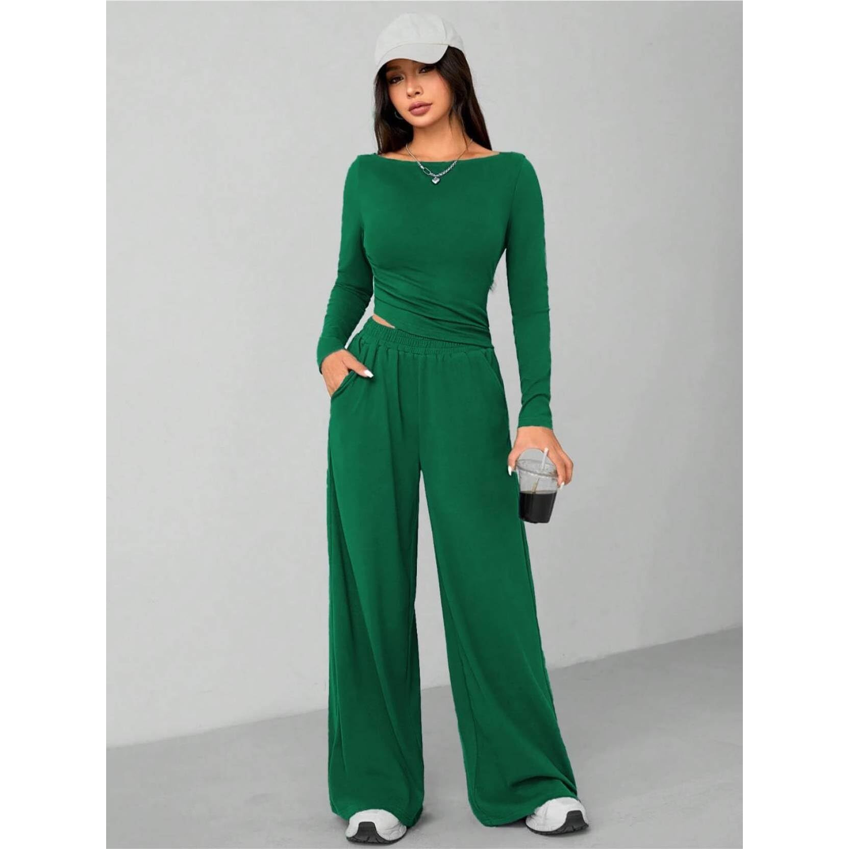 Kotty Women's Solid Fun Green Maxi Casual Dress Set (Green,L)-Kttdressset189L