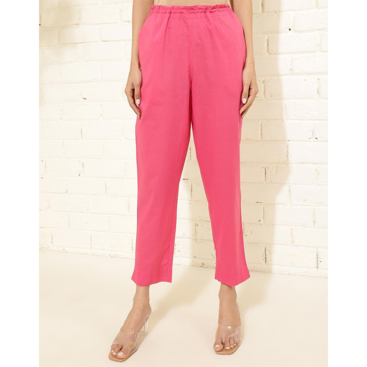 Fabindia Women's Regular Casual Pants (2124217Pink_Pink