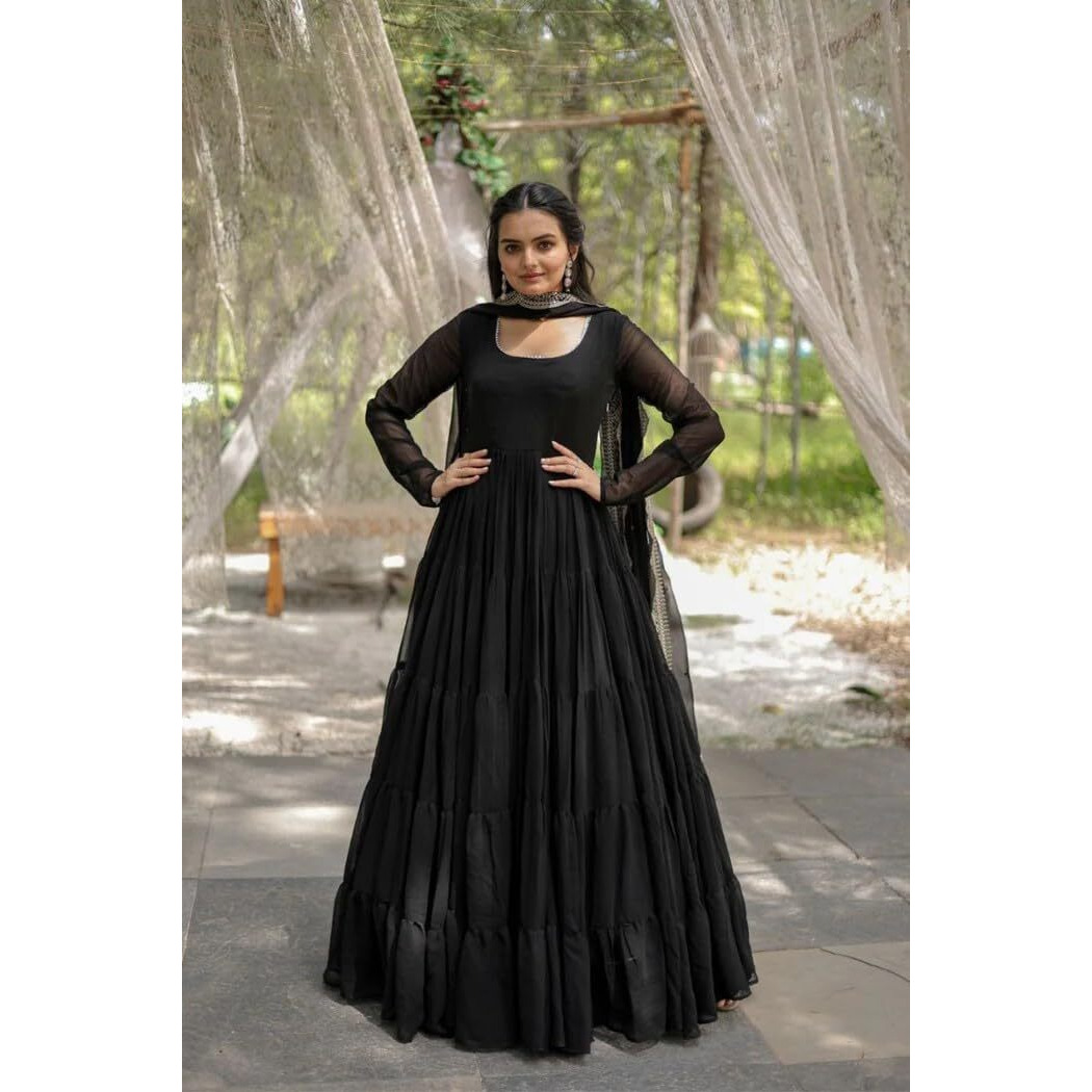 Fashion Basket Georgette Anarkali Kurta Set For Women Black