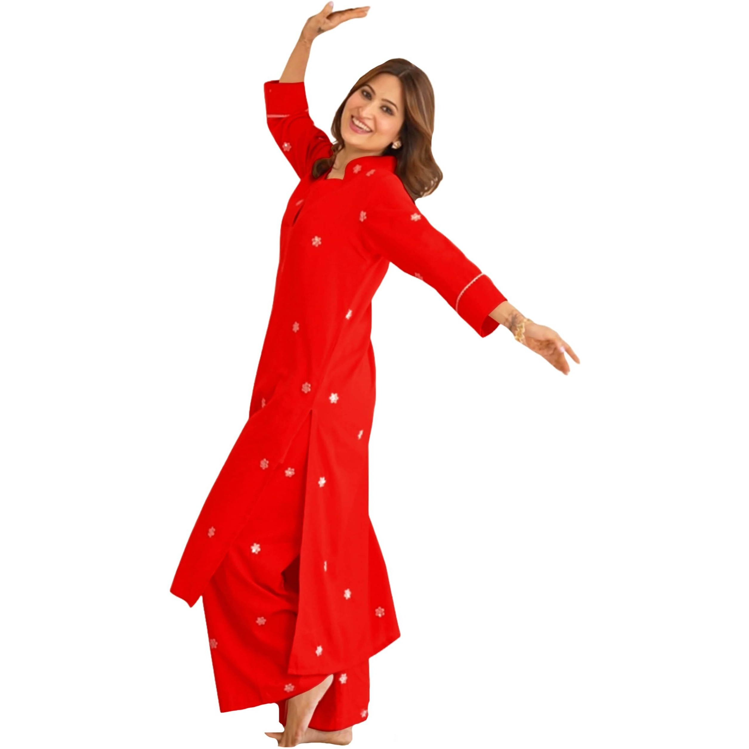 Gosriki Women's Rayon Viscose Straight Embroidered Kurta With Palazzo (Bharavi Red-Gs_M_Red_Medium)