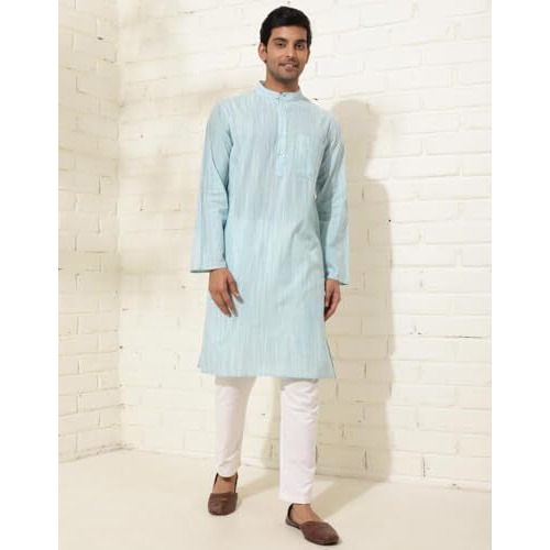 Fabindia Men's Cotton Woven Relaxed Kurta (1037079Blue_Blue