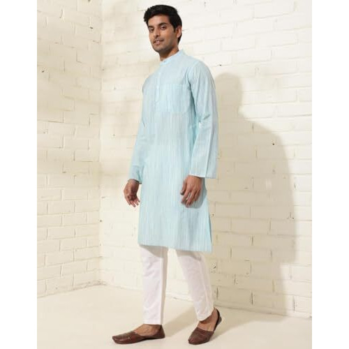 Fabindia Men's Cotton Woven Relaxed Kurta (1037079Blue_Blue