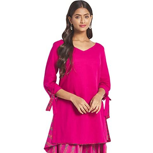 Fabindia Women's Solids Slim Kurta (210647901_Magenta