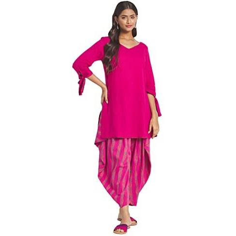 Fabindia Women's Solids Slim Kurta (210647901_Magenta