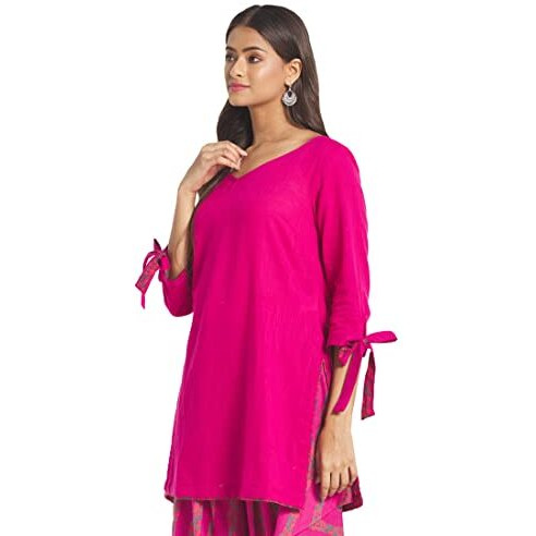 Fabindia Women's Solids Slim Kurta (210647901_Magenta