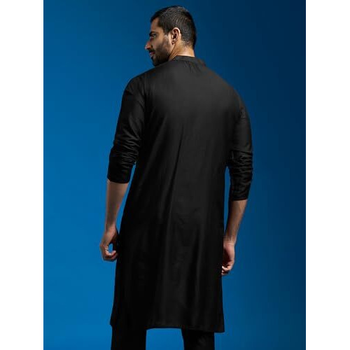 Vastramay Men's Black Viscose Kurta | Viscose Embroidered Kurta For Men