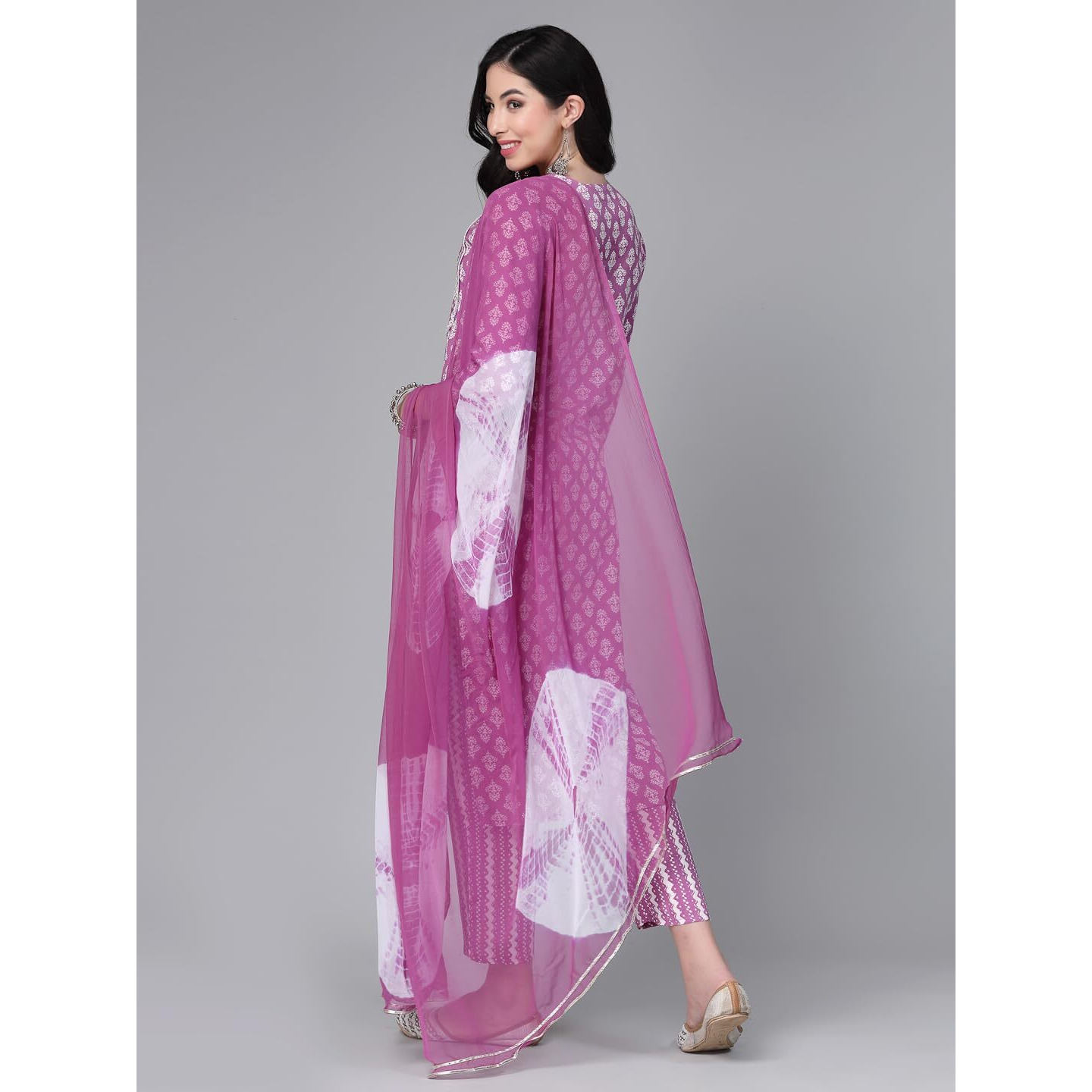 Stylum Women Printed & Embroidered Rayon Kurta Pant Dupatta Set (Kpdira36_Purple, S)